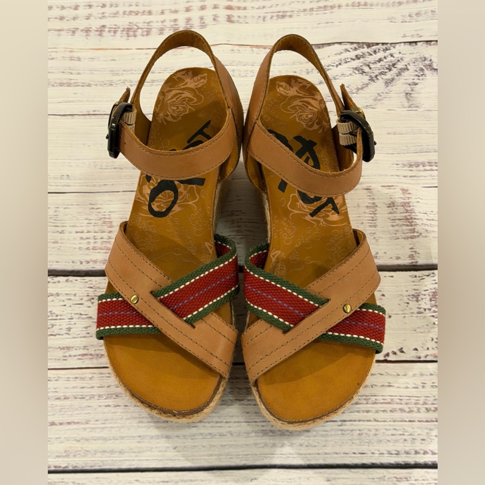 OTBT Sandals Womens 7.5 Top Sail Espadrilles Wedge Brown Leather Beach Hippie - Picture 2 of 8